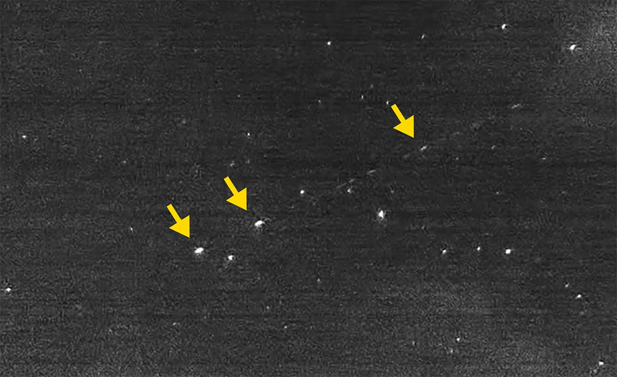 Source image from BBC Sky at Night showing a satellite train.
